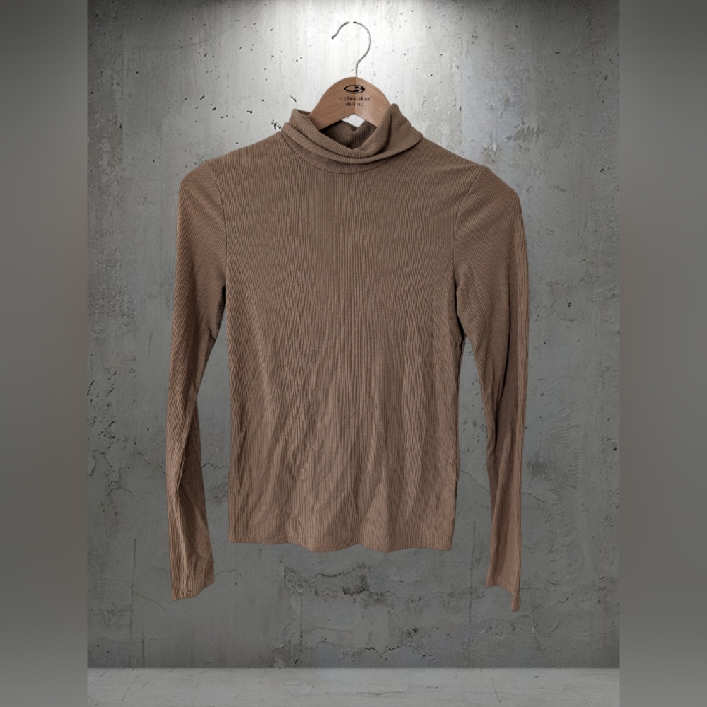 SHEIN Ribbed Long Sleeve Turtleneck Top in Taupe